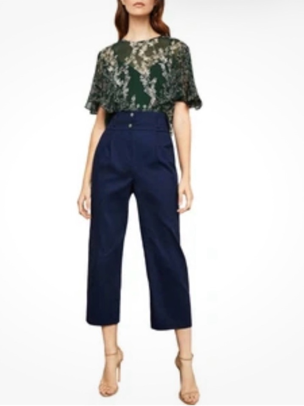 BCBG Max Azria Navy High-Rise Cropped Wide-Leg Pants Size M